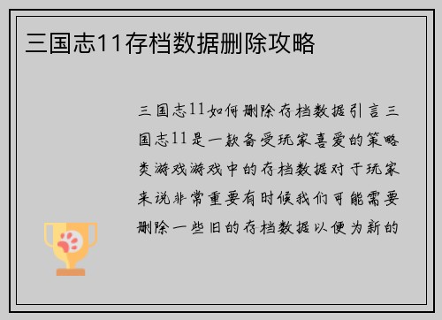 三国志11存档数据删除攻略