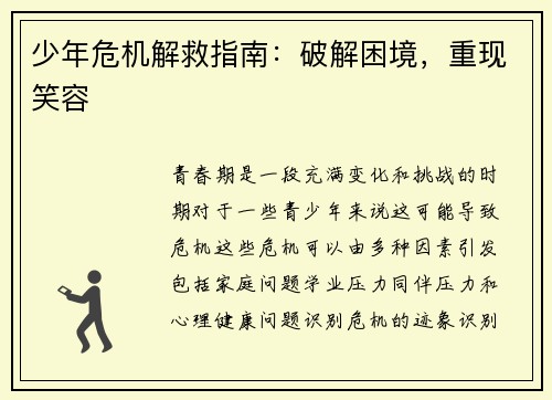 少年危机解救指南：破解困境，重现笑容