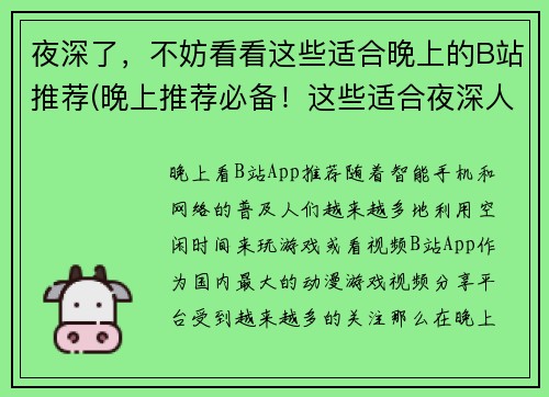 夜深了，不妨看看这些适合晚上的B站推荐(晚上推荐必备！这些适合夜深人静的B站视频等你来观看)
